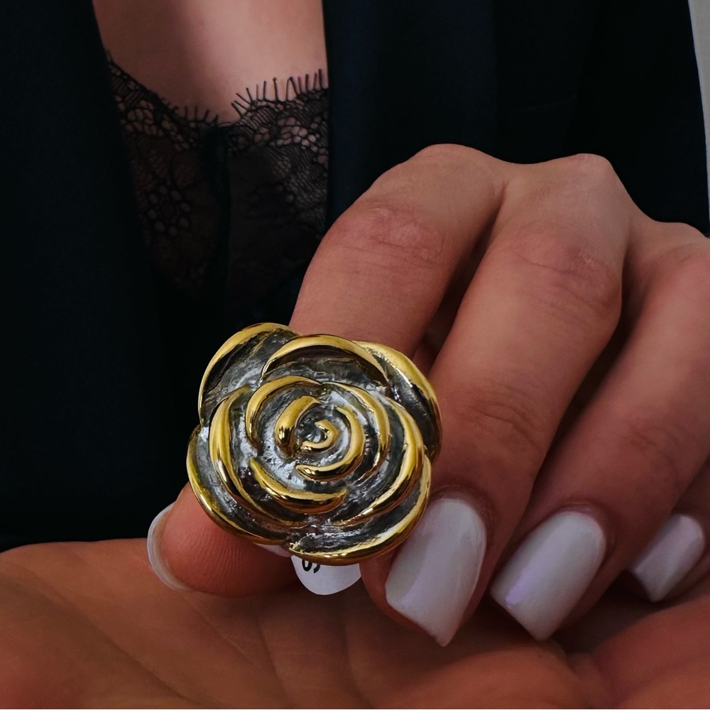 New Gold Plated Ring Flower Silver Boho Statement - Picture 7 of 10